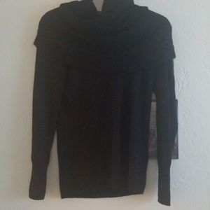 Tahari black sweater with braided overlap over sho